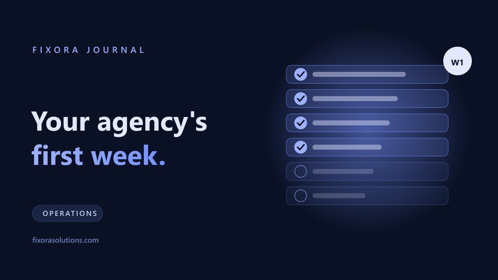 Agency onboarding checklist, Fixora Journal banner