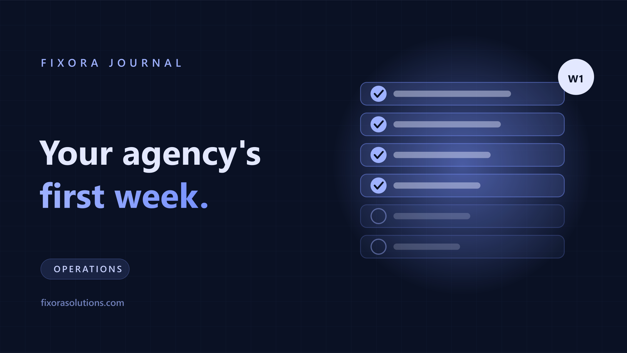 Agency onboarding checklist, Fixora Journal banner