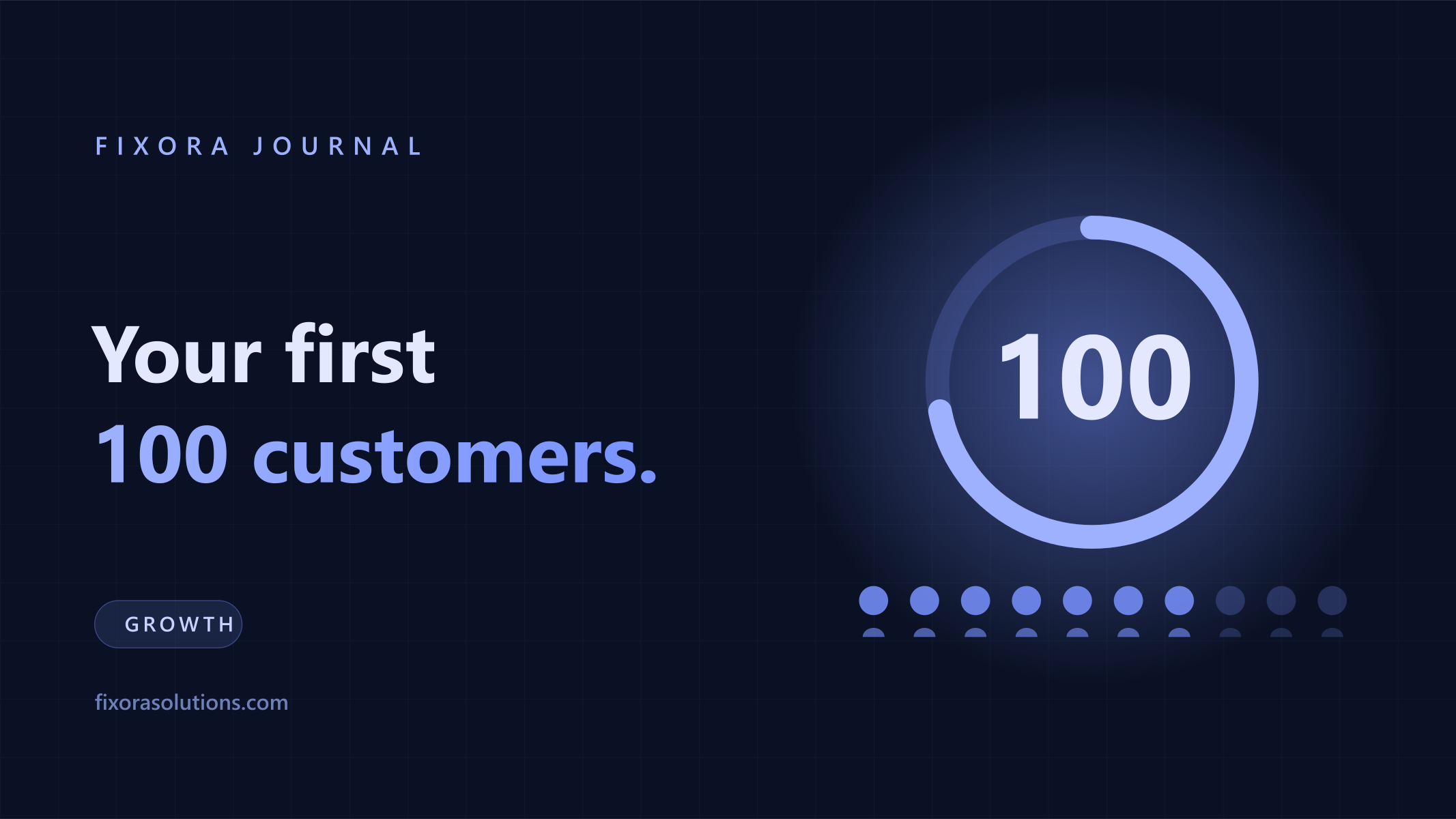 Your first 100 customers, Fixora Journal banner