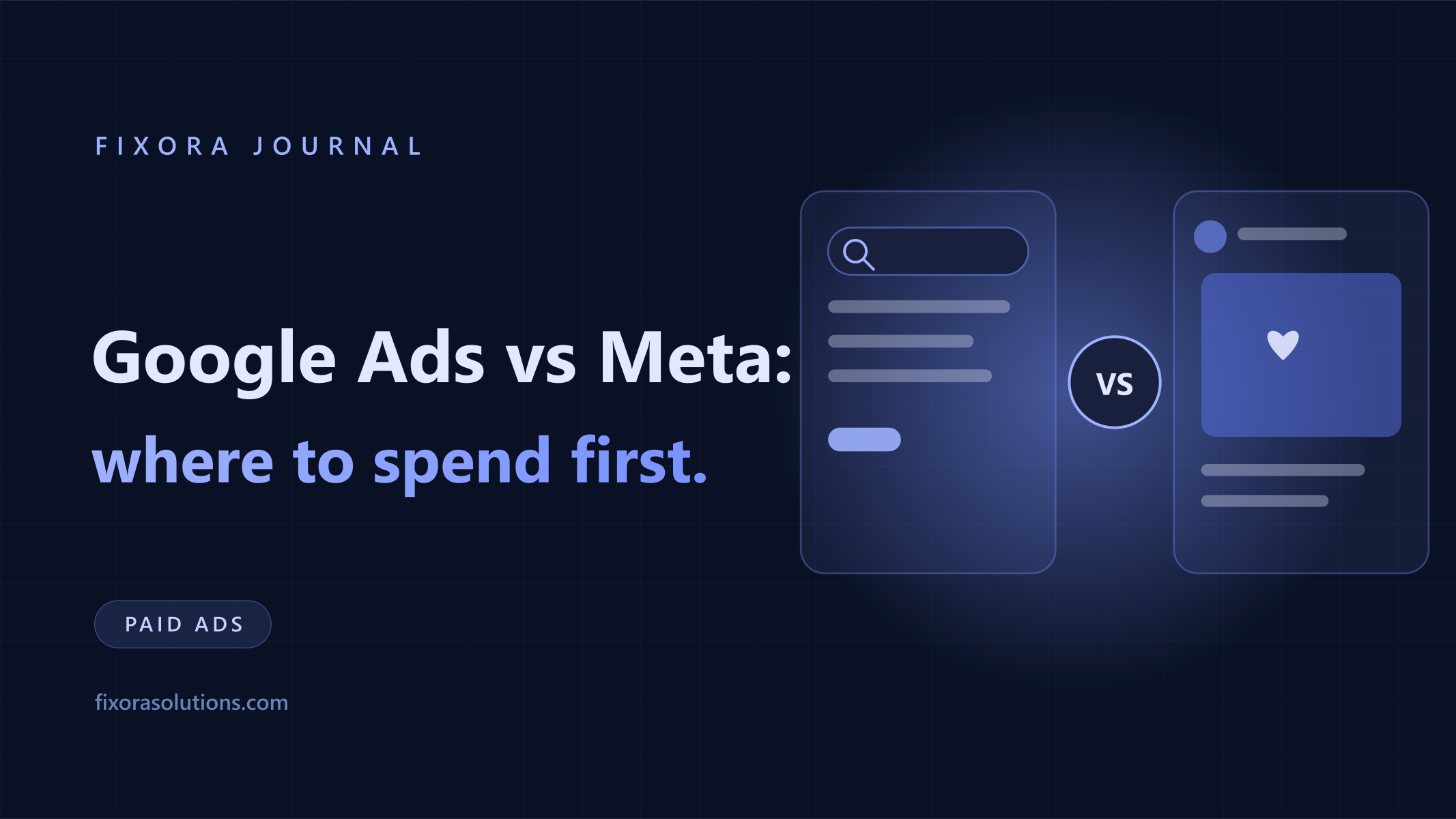 Google Ads vs Meta, where to spend first, Fixora Journal banner