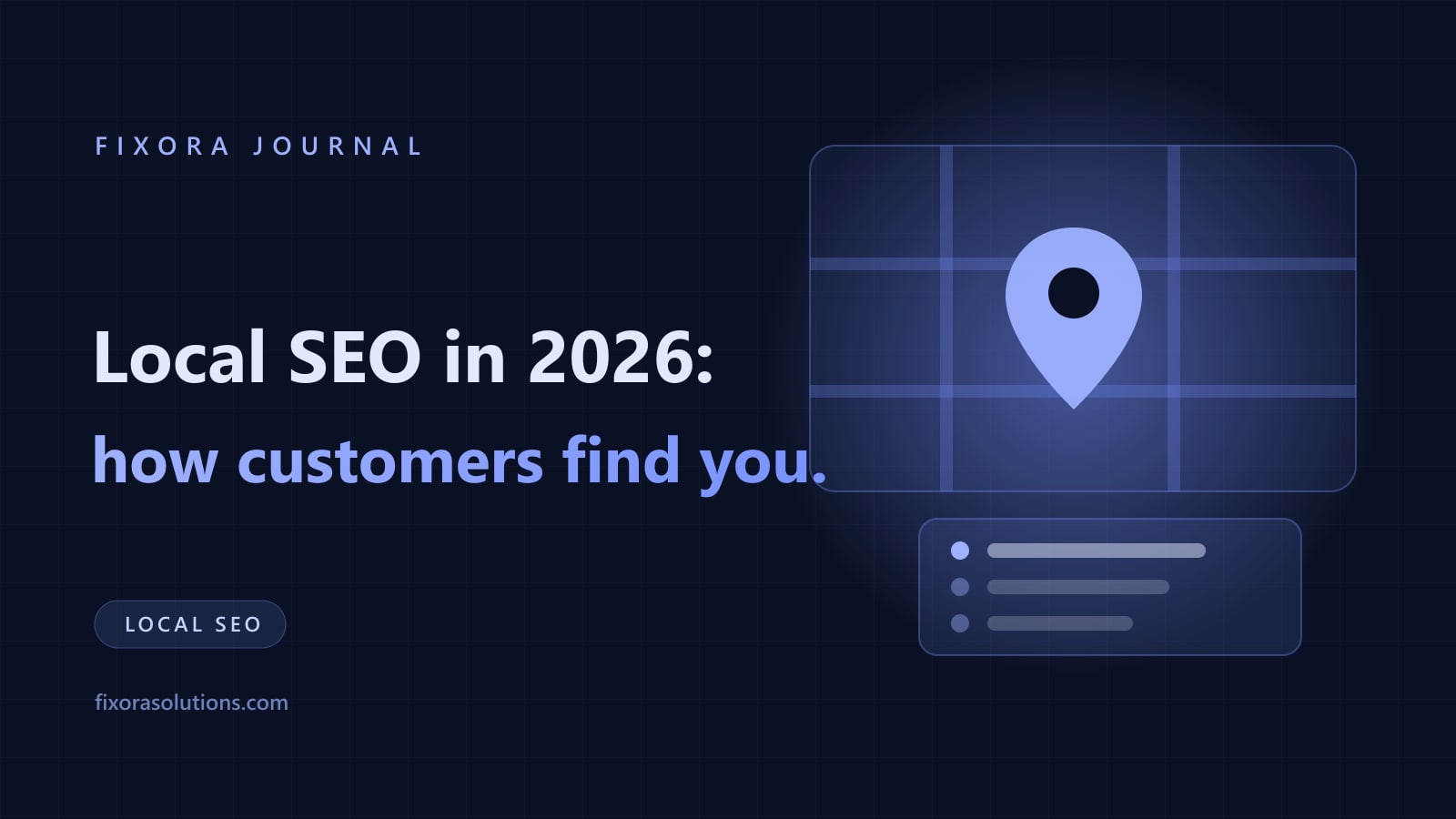Local SEO in 2026, how customers find you, Fixora Journal banner