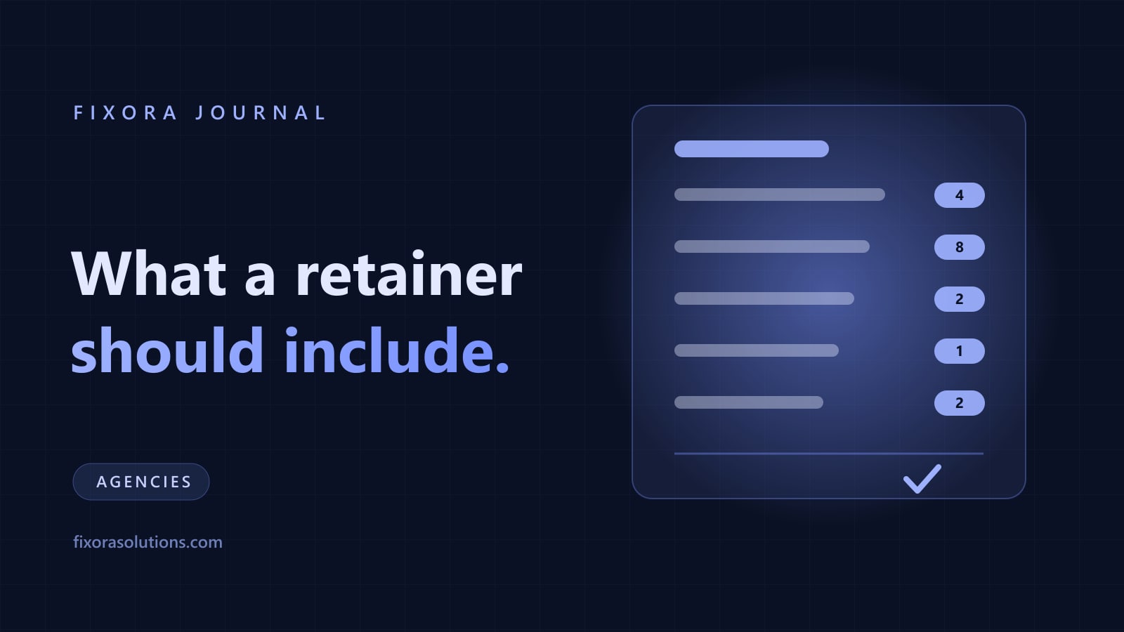 What a marketing retainer includes, Fixora Journal banner