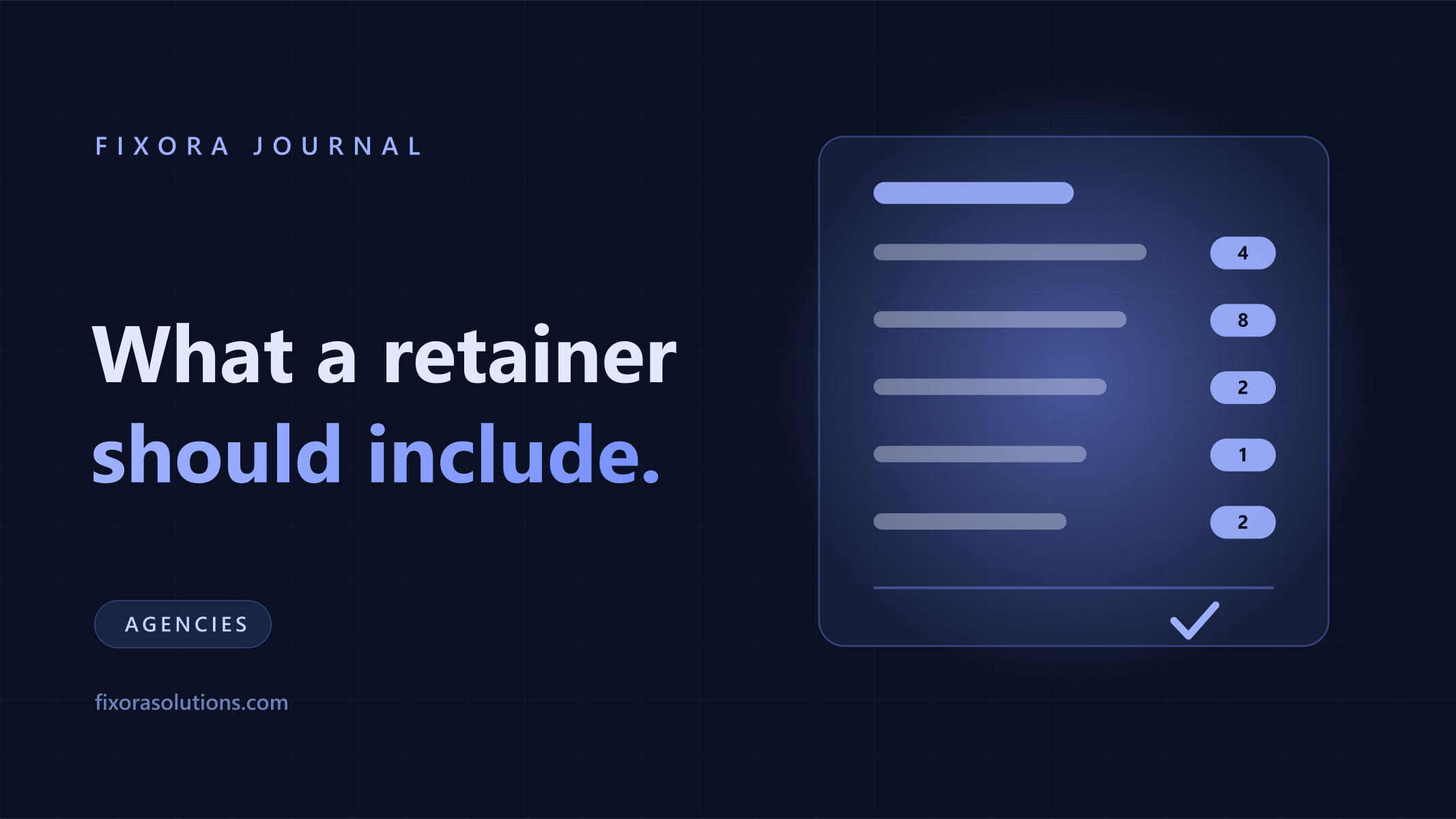 What a marketing retainer includes, Fixora Journal banner
