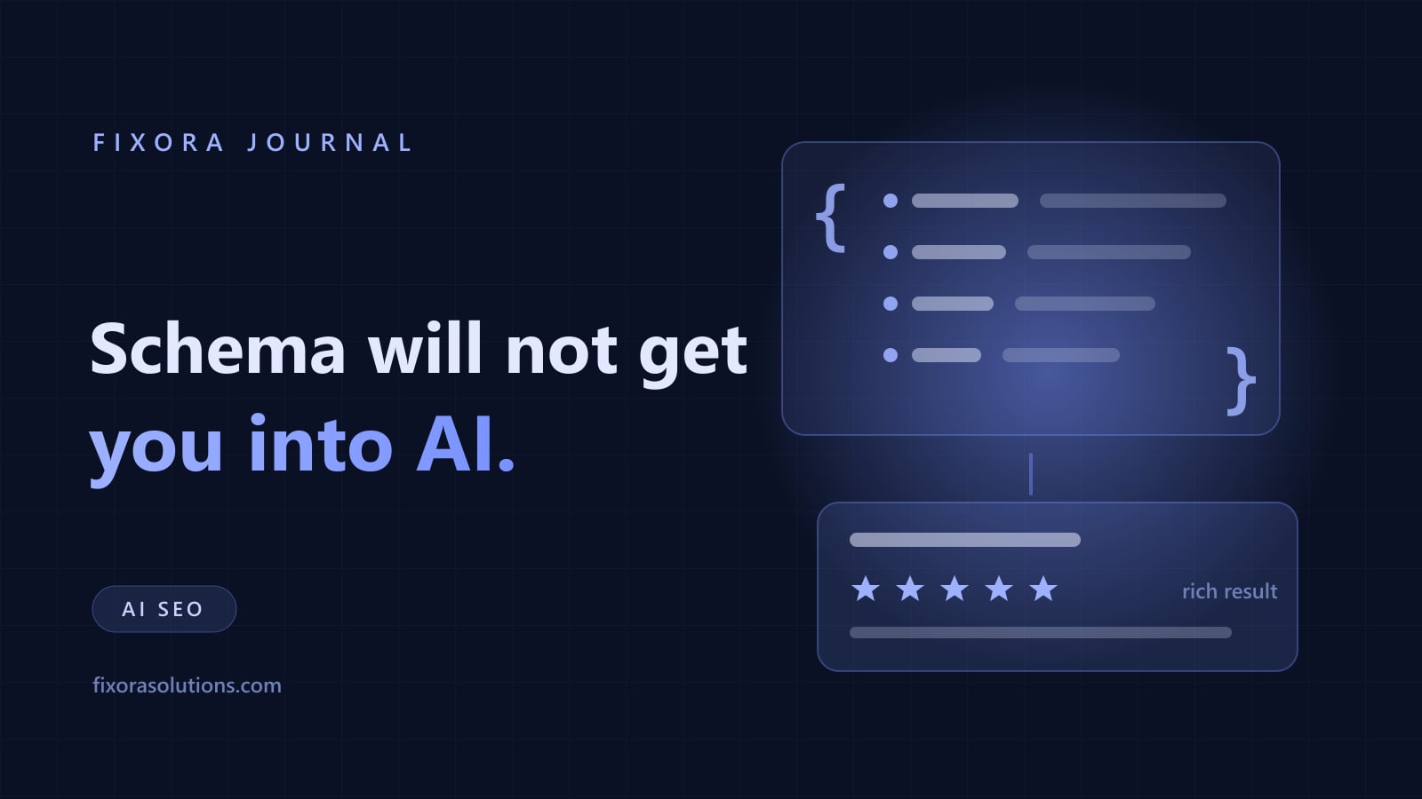 Schema markup and AI search, Fixora Journal banner