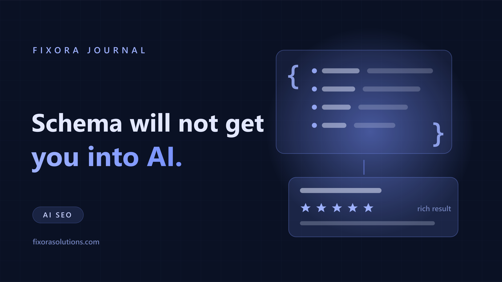 Schema markup and AI search, Fixora Journal banner
