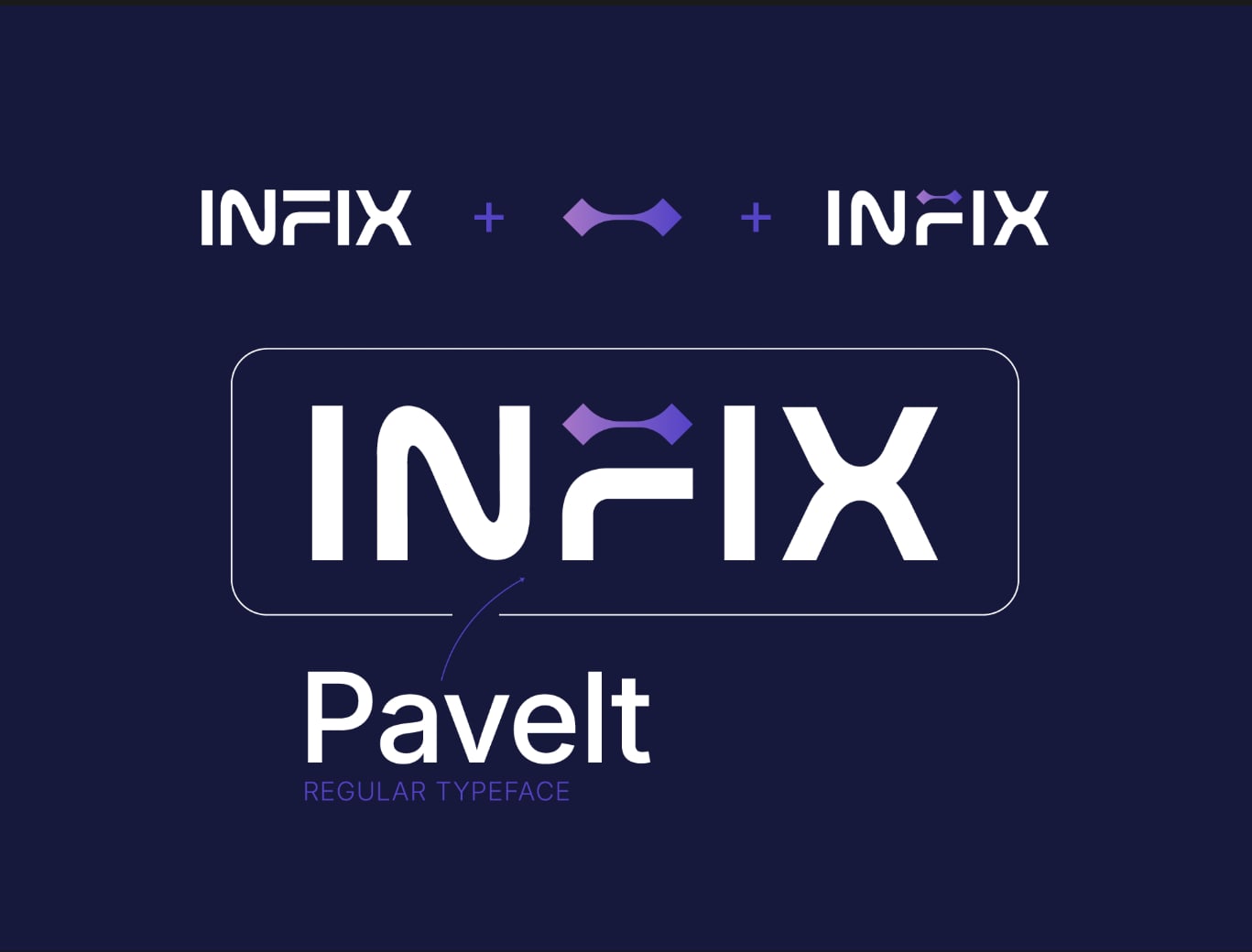 Construction diagram of the Infix System logo showing the wordmark plus the connector glyph, set in PaveIt
