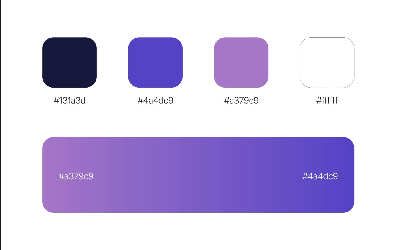Infix System colour palette showing hex values 131a3d, 4a4dc9, a379c9 and white with a gradient