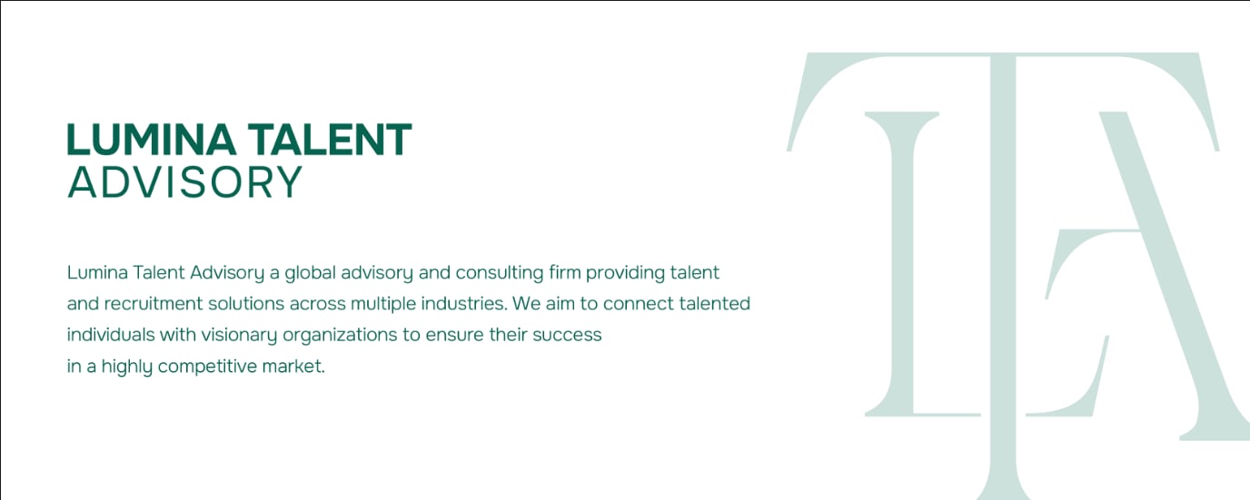 Lumina Talent Advisory brand statement layout with the monogram as a watermark