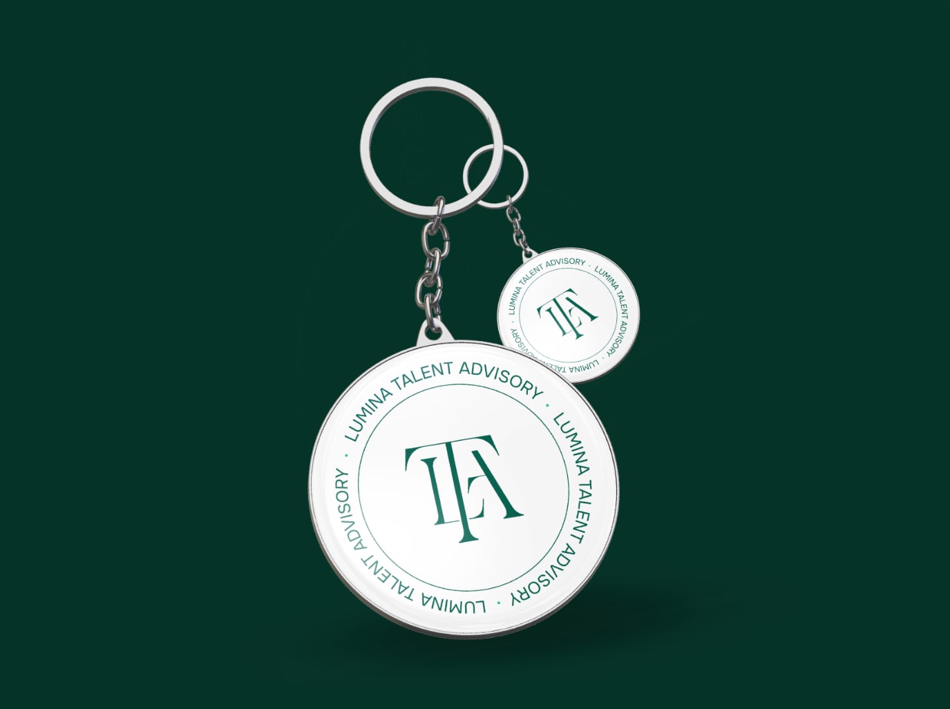 Lumina Talent Advisory branded keychain using the circular logo version