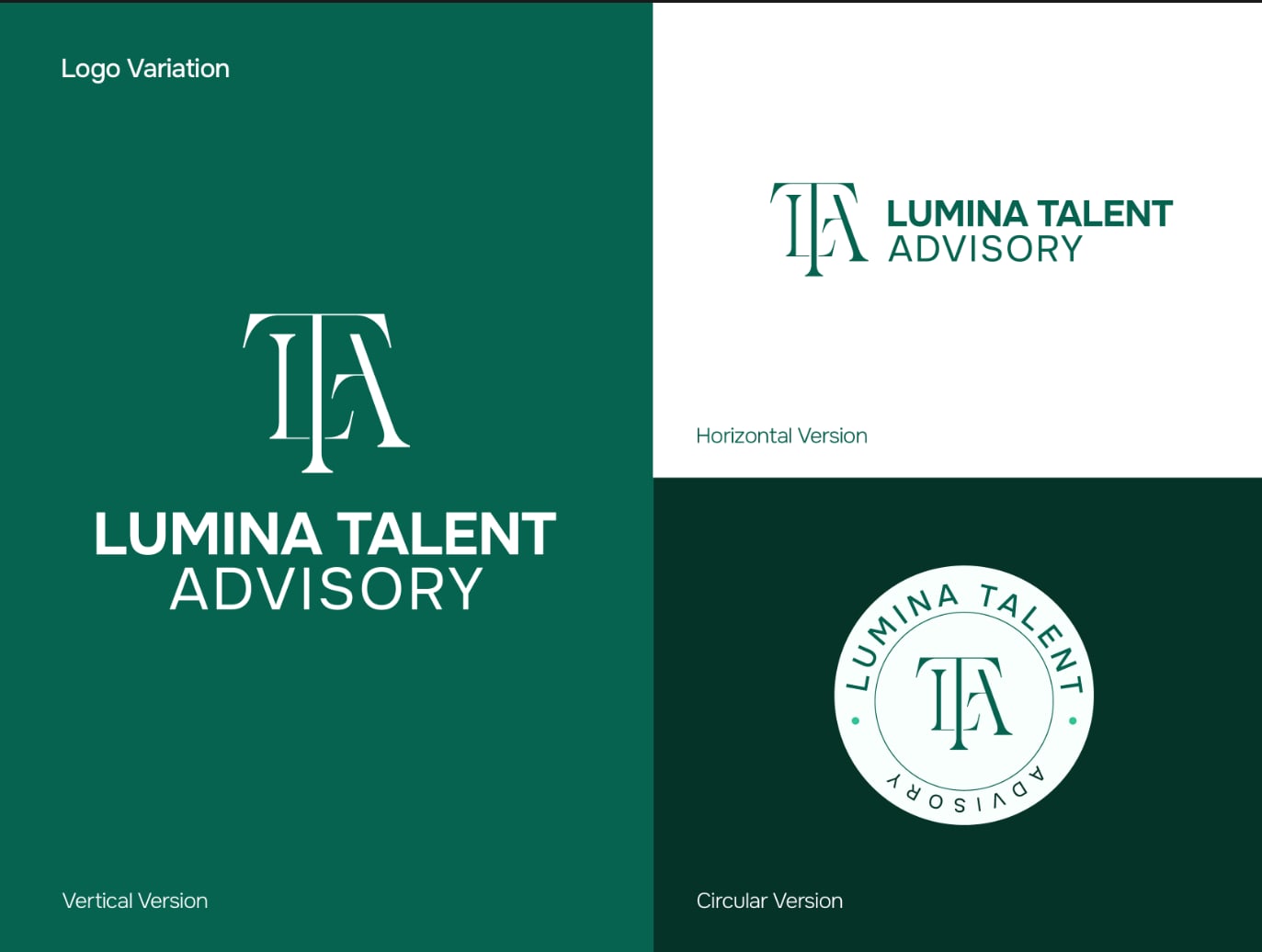 Lumina Talent Advisory logo variations: horizontal, vertical, and circular versions