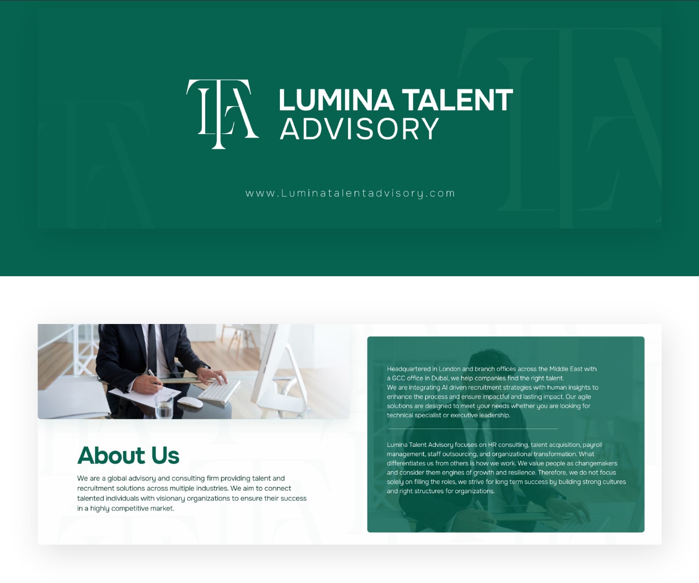 Lumina Talent Advisory website about section design