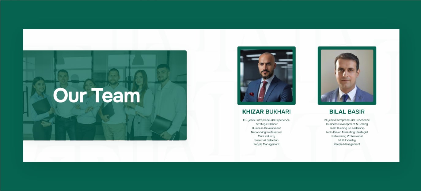 Lumina Talent Advisory website team section with founder photographs