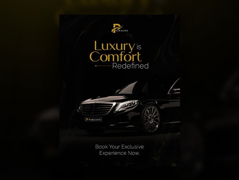 Paragon post reading Luxury is comfort redefined, with a black Mercedes S-Class on a dark background